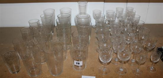 Collection of Edwardian etched drinking glasses